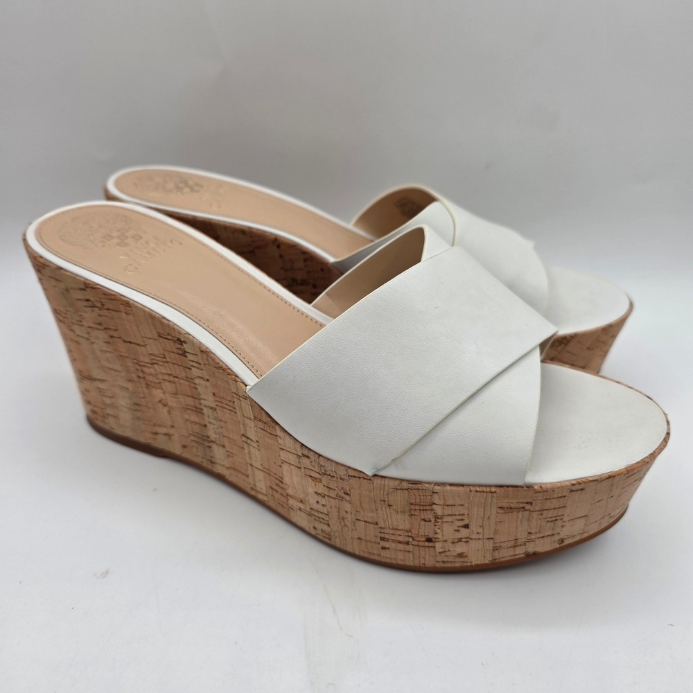 Vince Camuto‎ Kessina White Leather Cork Wedge Platform Sandals Womens 10M